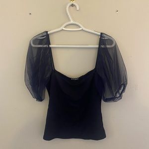 Free People Navy Puff Sleeve Top